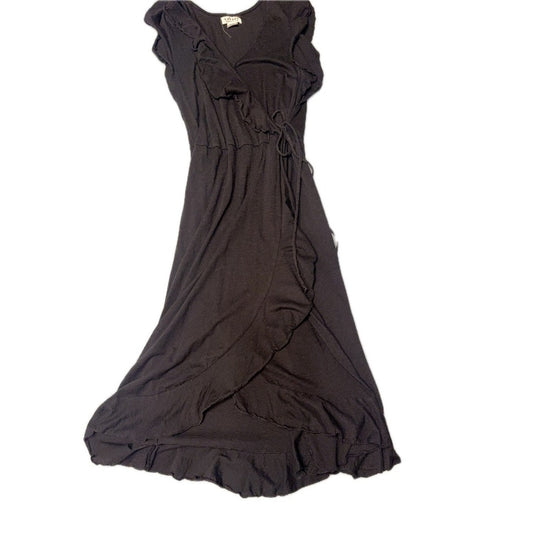 Velvet by Graham & Spencer Black Wrap Midi Dress SP Petite Ruffle Hem USA Made