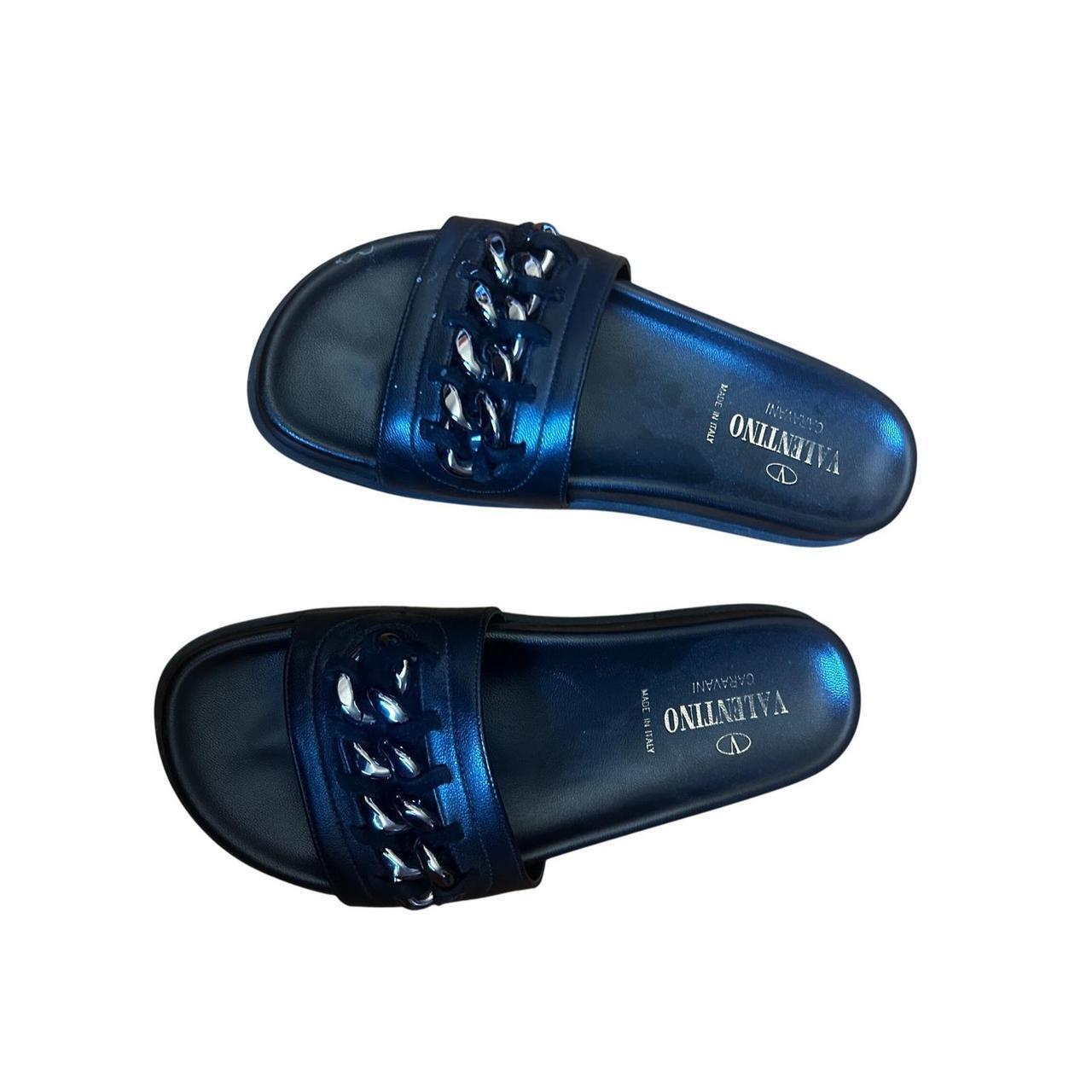 Valentino Garavani Slides Women's Size 8 Black Good Chain Detail
