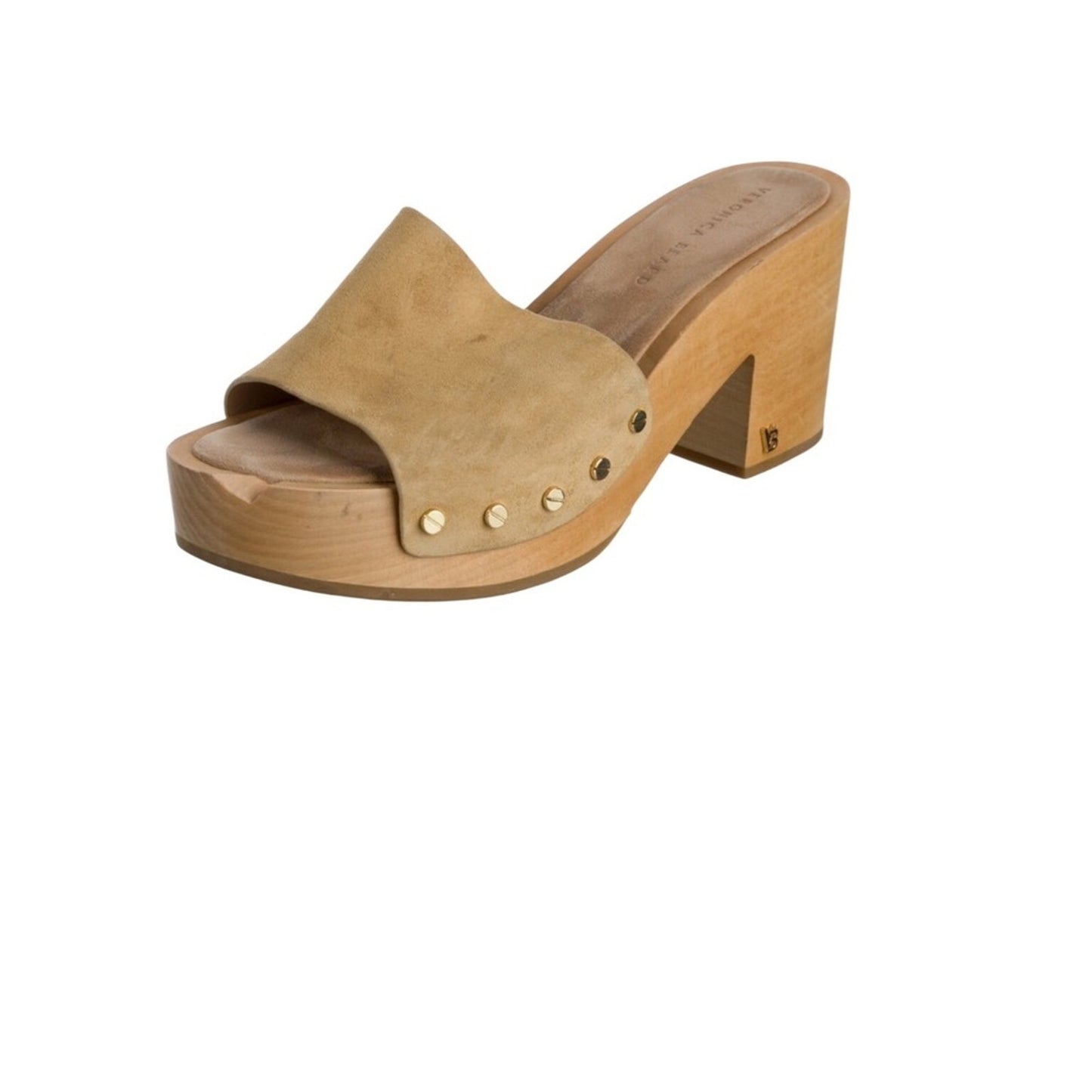 Veronica Beard Suede Studded Accent Platform Block Heel Clogs Slides Tan  Siz 10