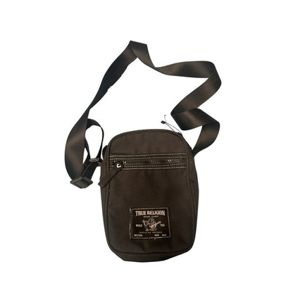True Religion Crossbody Bag Mens OS Black Excellent Canvas Buddha Patch Zip Bag