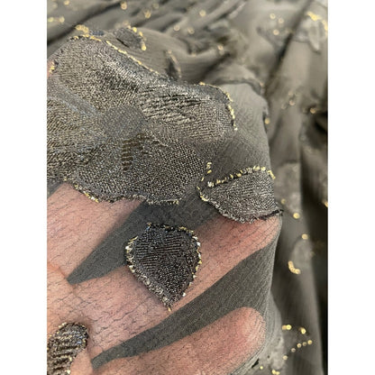 ALLSAINTS Black Floral Metallic Sheer Long Sleeve V Neck Tiered Mini Dress M