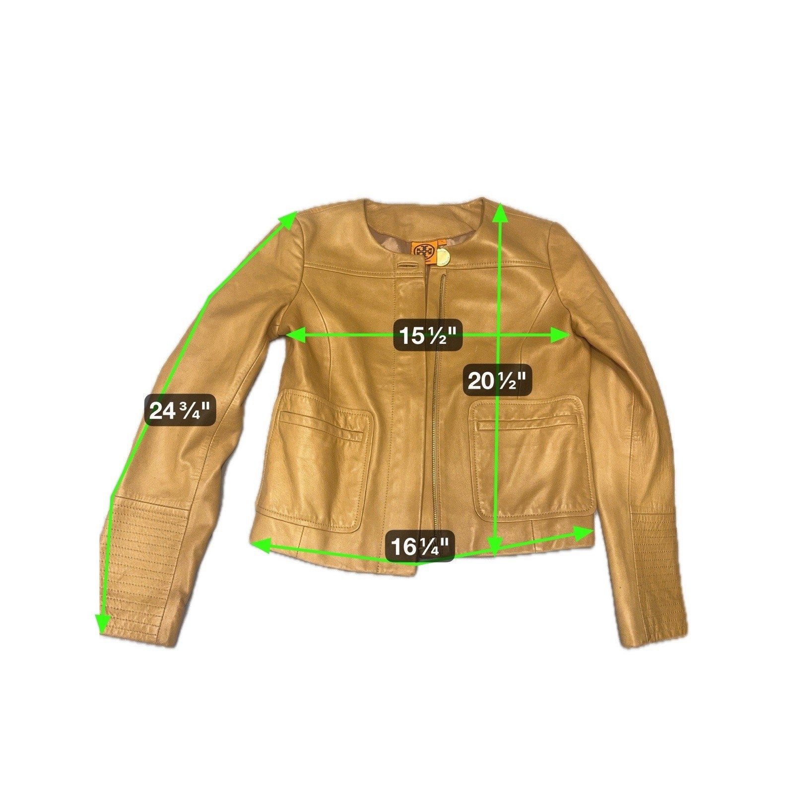 Tory Burch Camel Leather Jacket Gold Hardware Monogram Lining Women’s 2