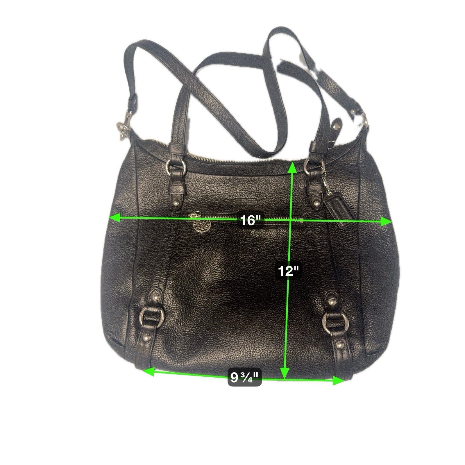 Coach Kristin Satchel Black Pebbled Leather Shoulder Crossbody Bag Purse 16”