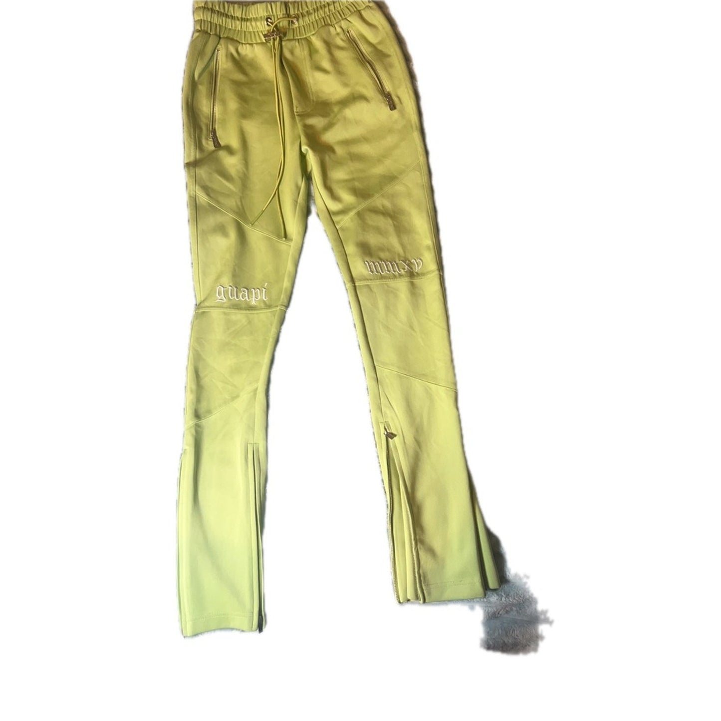 Guapi MMXV Stacked Track Pants Mens Lime Green Zipper Ankle Streetwear Excellent