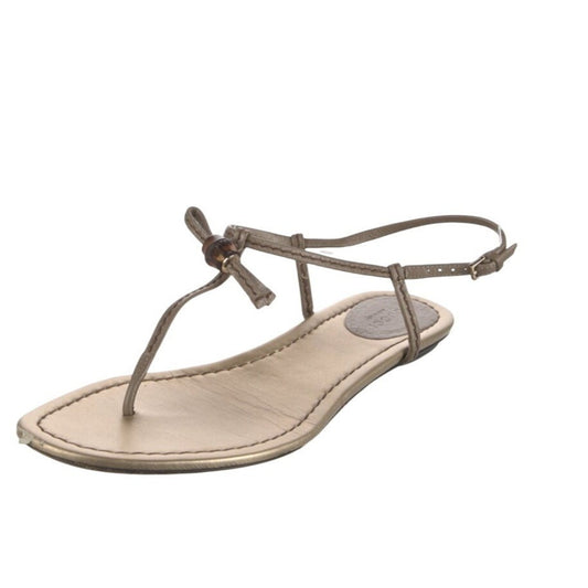 Gucci Bamboo Accent Metallic Leather Thong Sandals Champagne Size 8 IT 38