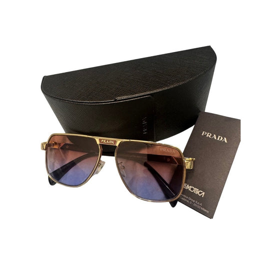 Prada Sunglasses Gold Frame Gradient Brown Blue Lens Designer Italy 2A789