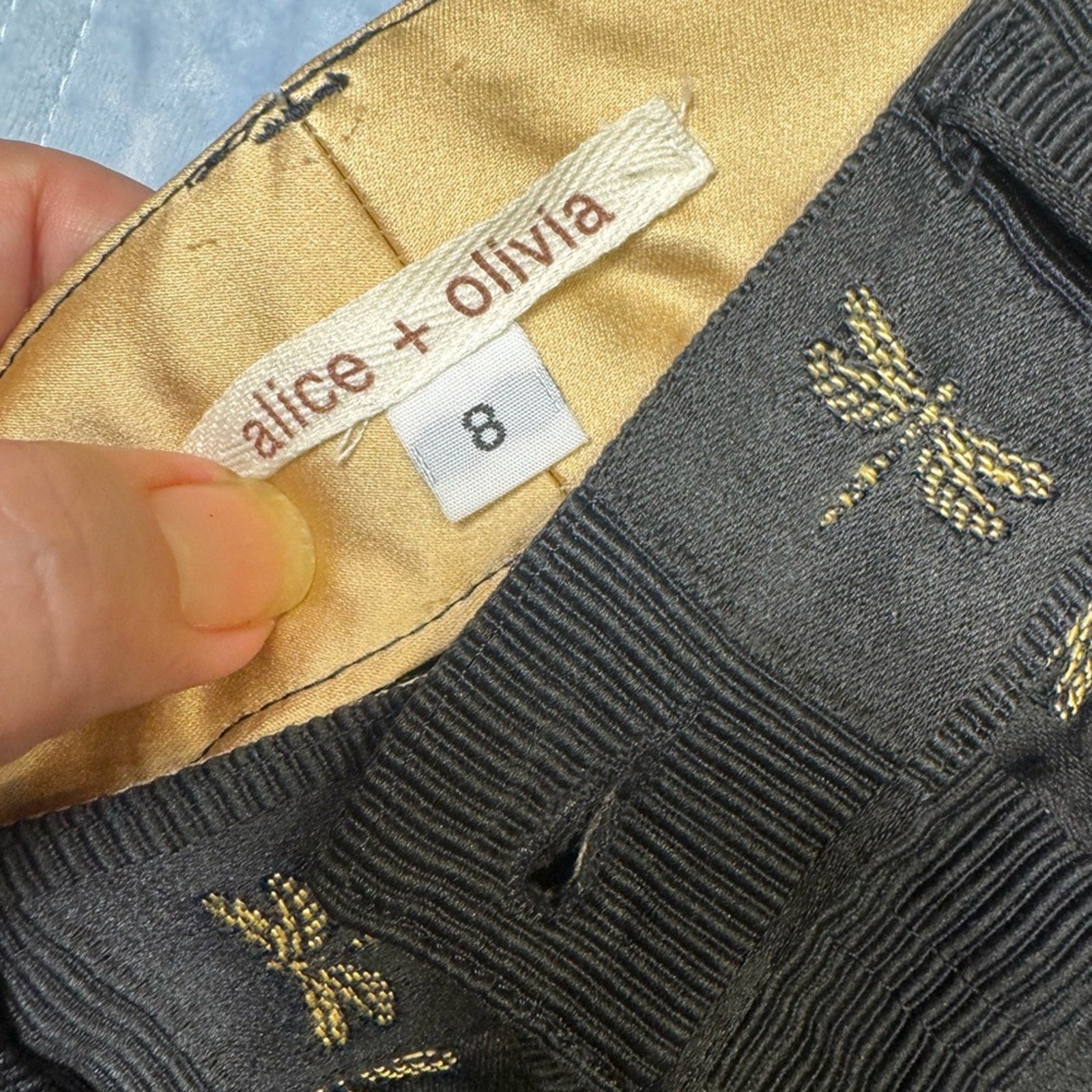 Alice + Olivia Black Jeans with Gold Dragonflies - size 8
