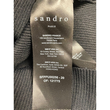 Sandro Paris Ribbed Lace Up V Neck Long Sleeve Sweater Top Black size M