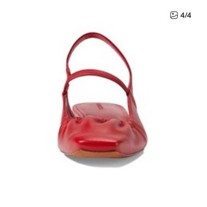 Vince Womens Red Square Toe Ruched Slingback Flats Shoes