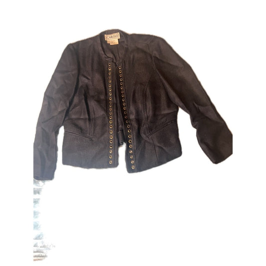 Carlisle Black Textured Grommet Open Front Blazer Jacket Womens US 12 UK 14