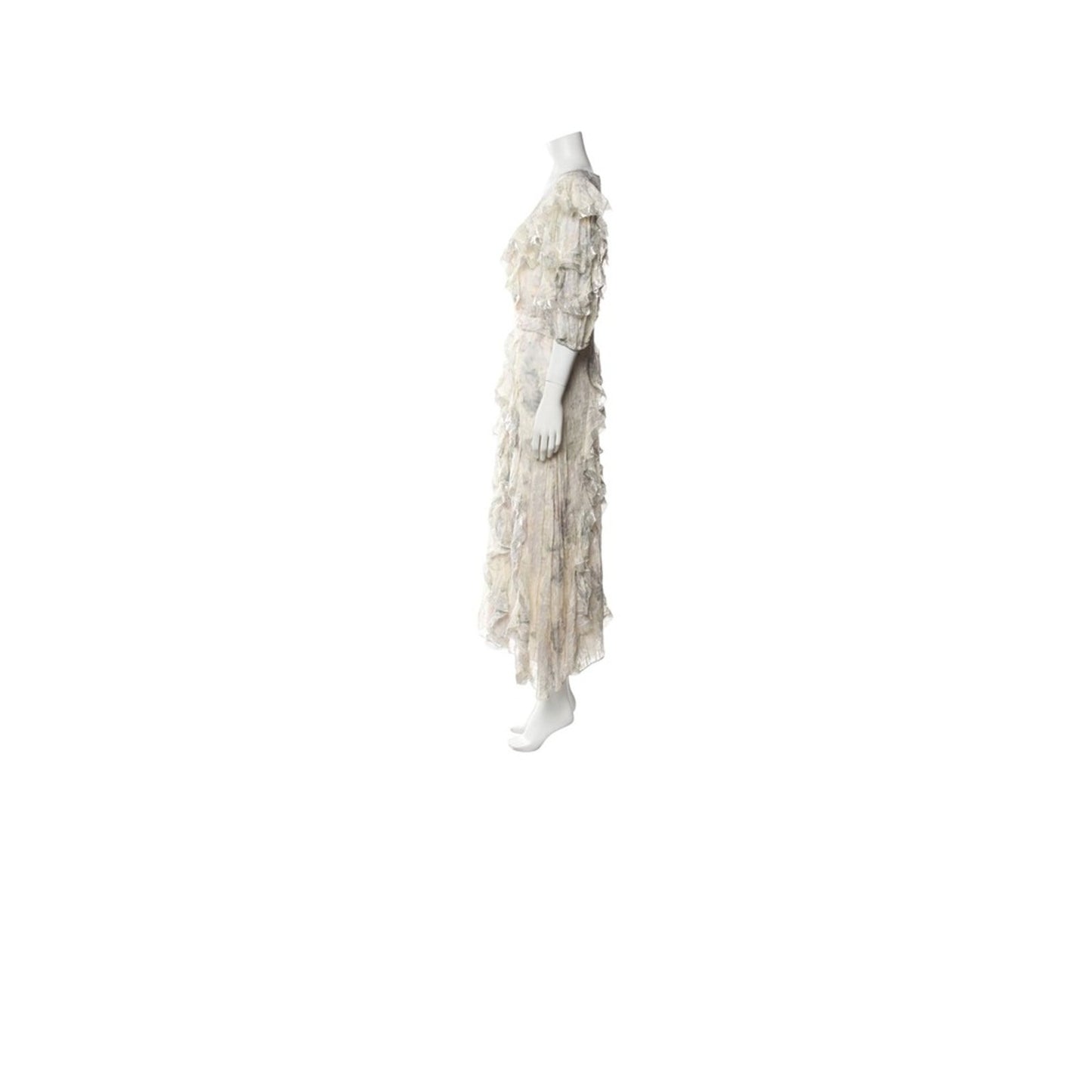 Rebecca Taylor Silk Long Dress Ruffle Tiered Floral Print Beige XL US 12
