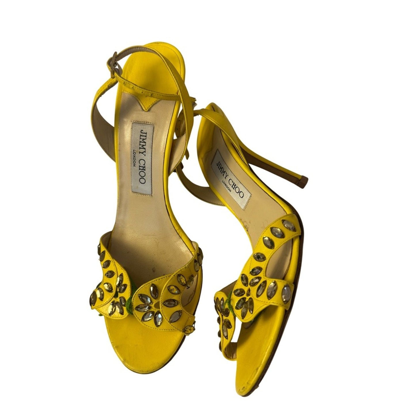 Jimmy Choo London Yellow Jeweled Ankle Strap Heels Size 40.5 Made in Italy