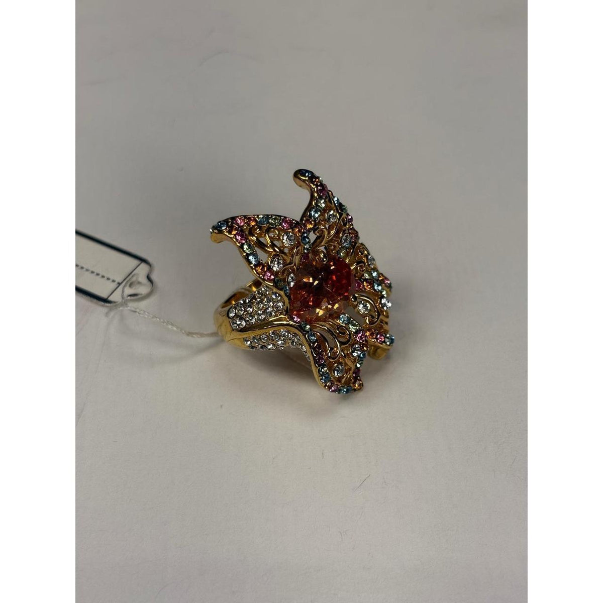 Gold-Tone Butterfly Multicolor Crystal Statement Ring
