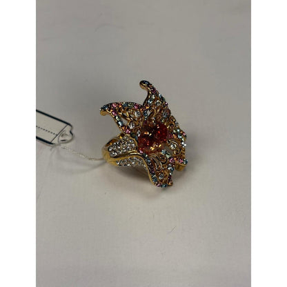 Gold-Tone Butterfly Multicolor Crystal Statement Ring