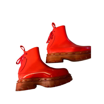 Undercover Melissa  Boots Red Lace Up Chunky Size 9 Lug Sole Vegan