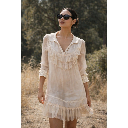 Couture Couture Los Angeles Sheer Ruffle Collar Button Front Dress Made in Italy