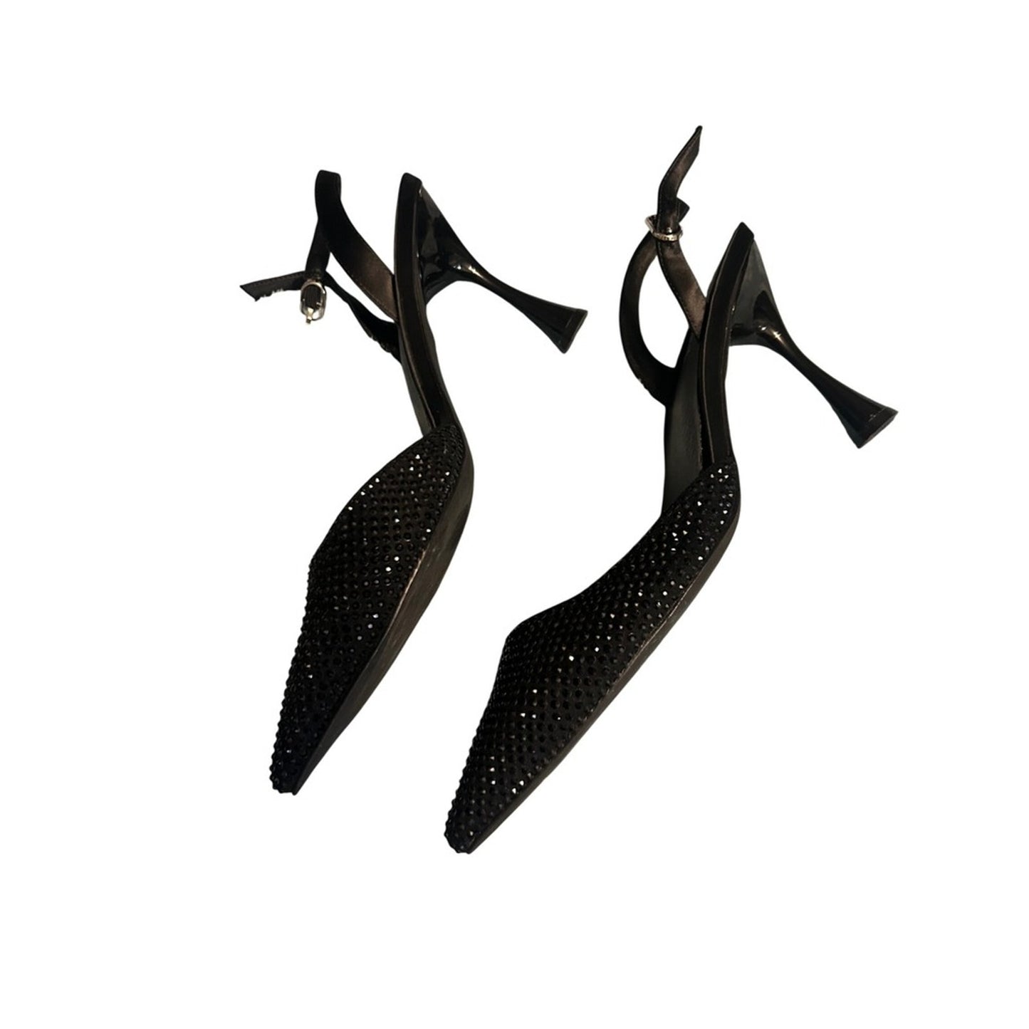 Jeffrey Campbell Rhinestone Slingback Heels Womens 6 Black Good Pointed Toe Pump