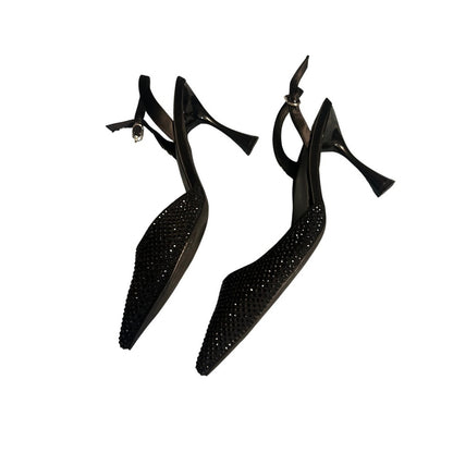 Jeffrey Campbell Rhinestone Slingback Heels Womens 6 Black Good Pointed Toe Pump