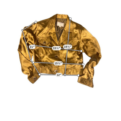 Metallic Gold Cropped Trucker Jacket Button Front Long Sleeve Shimmer Coat