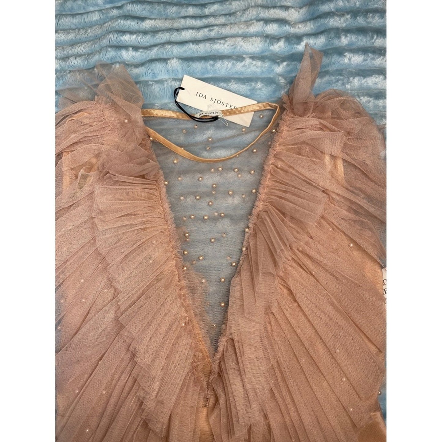 IDA SJÖSTEDT 039 Nathalie Dress Pearl Embellished Tulle Ruffle Mini Pink