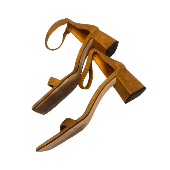 Good American Suede Ankle Strap Square Toe Block Heel Sandals, Size 10