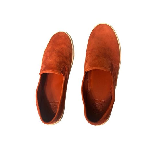 Tory Burch Suede Slip On Sneakers Womens 10.5 Burnt Orange LIKE NEW 46043