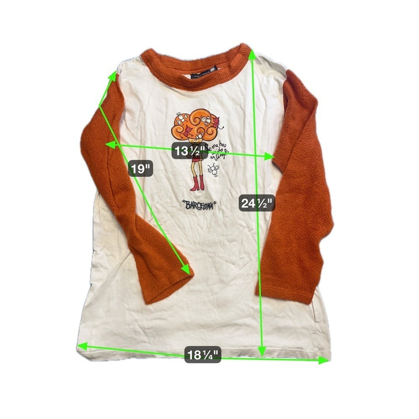 Ciudad Campus Barcelona Graphic Raglan Shirt Kids Size 12-14 Orange White