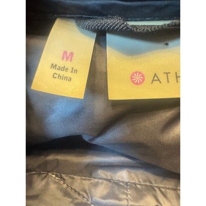 Athleta Black Down Feather Puffer Jacket Women's M Quilted Asymmetrical Zip Coat