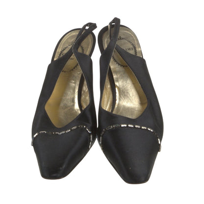 Casadei Black Slingback Heels Embellished Pointed Toe Stiletto size 9
