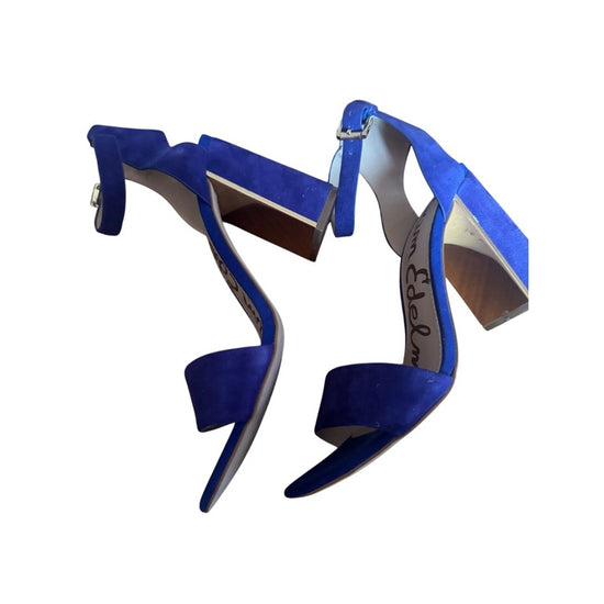 Sam Edelman Yaro Block Heel Ankle Strap Suede Sandals Cobalt Blue Party Shoes