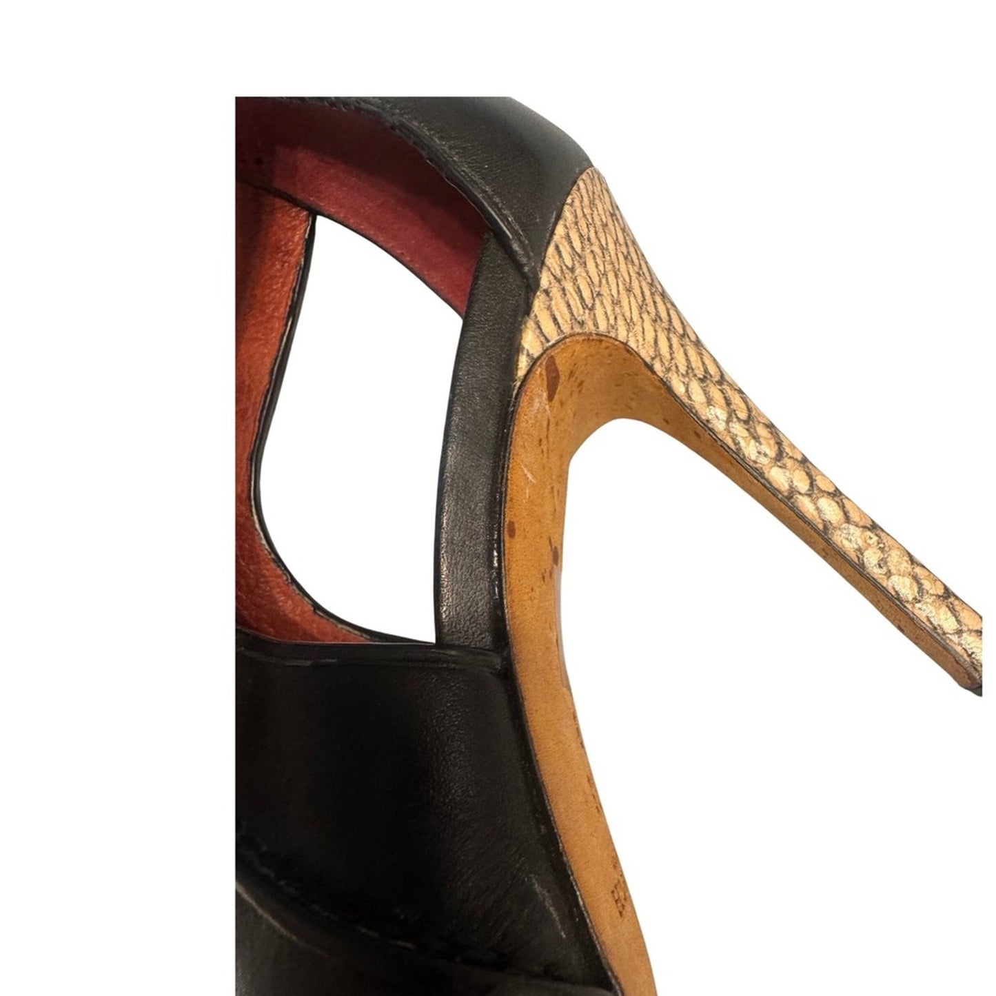 Coach Black Leather Lace-Up Cutout Heels w/ Snakeskin Stiletto | Size 7.5