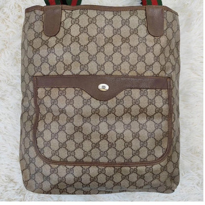 Authentic Vintage Gucci Monogram Canvas Tote Bag Red Green Stripe