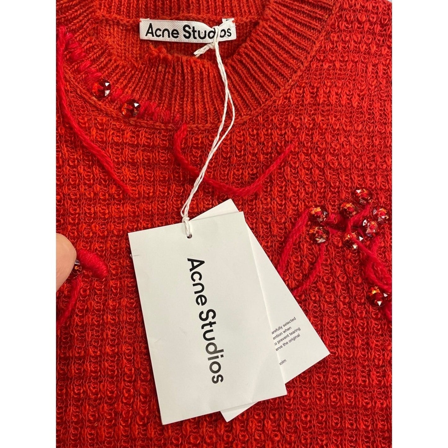 Acne Studios Red Embellished Knit Sweater Cropped  Long Sleeve NWT size M