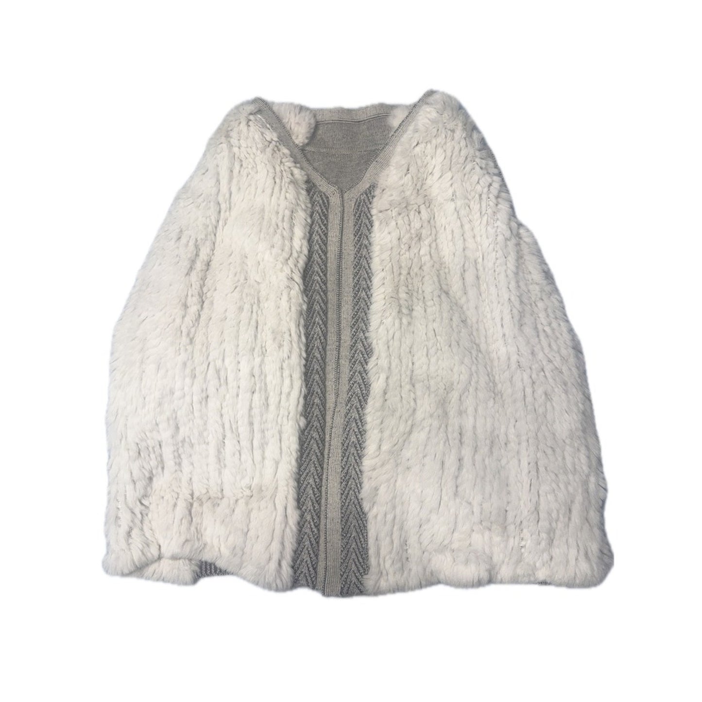 Vince Reversible Sherpa Knit Cardigan Vest Gray & Cream – Size M (USA) Soft