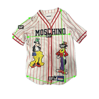 MOSCHINO H&M Disney Goofy Mickey Mouse Baseball Jersey Shirt Red White Striped