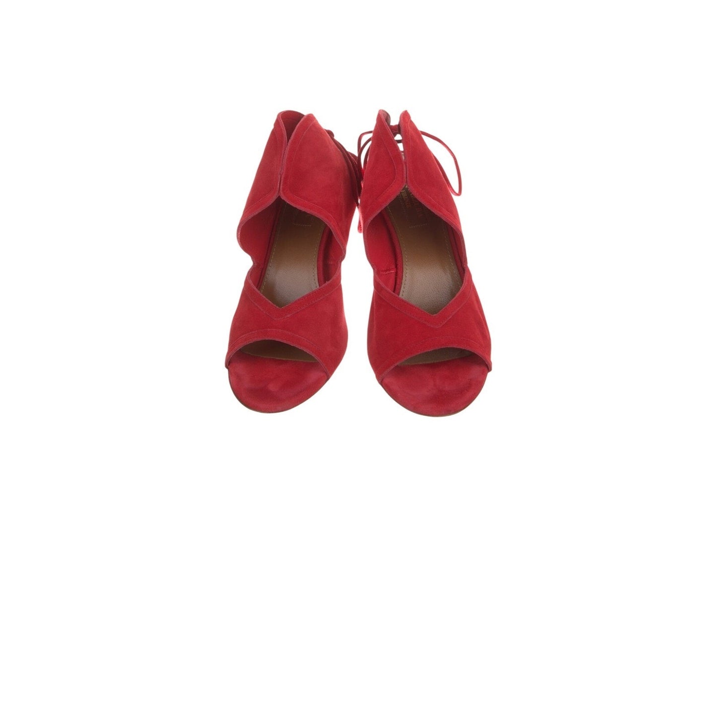 Aquazzura Red Suede Slingback Sandals Lace Up Heels IT 37.5 US 7.5