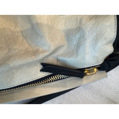 Lanvin Paris Leather Bow Accent Hobo Bag Cream Black Gold Hardware