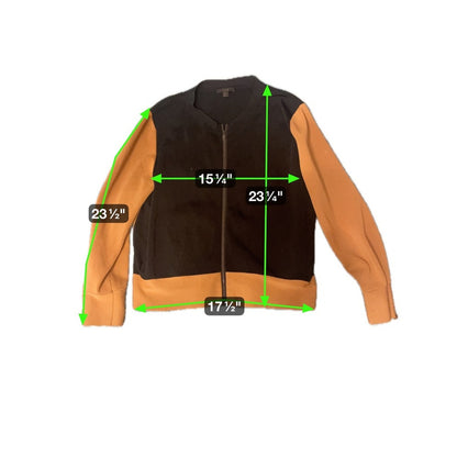 Color Block Zip Up Bomber Jacket Tan Black Ribbed Knit Collar Cuff Hem