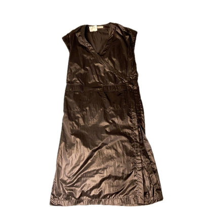 Rodebjer Shiny Bronze Wrap Midi Dress Sleeveless V Neck Pockets size M
