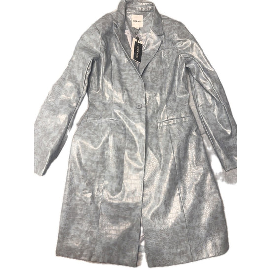 TIGER MIST Silver Crocodile Embossed Faux Leather Long Blazer Jacket XL