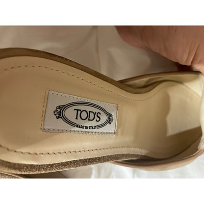 TODS Suede Mules Pointed Toe Bow Accent Tan Made in Italy Women's Size 9