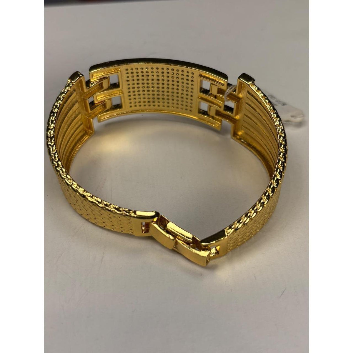 Gold-Tone Rhinestone Wide Hinged Cuff Bracelet