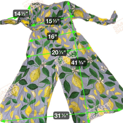 Anthropologie Maeve Blue and‎ Green Geometric Lemon  Strapless Jumpsuit