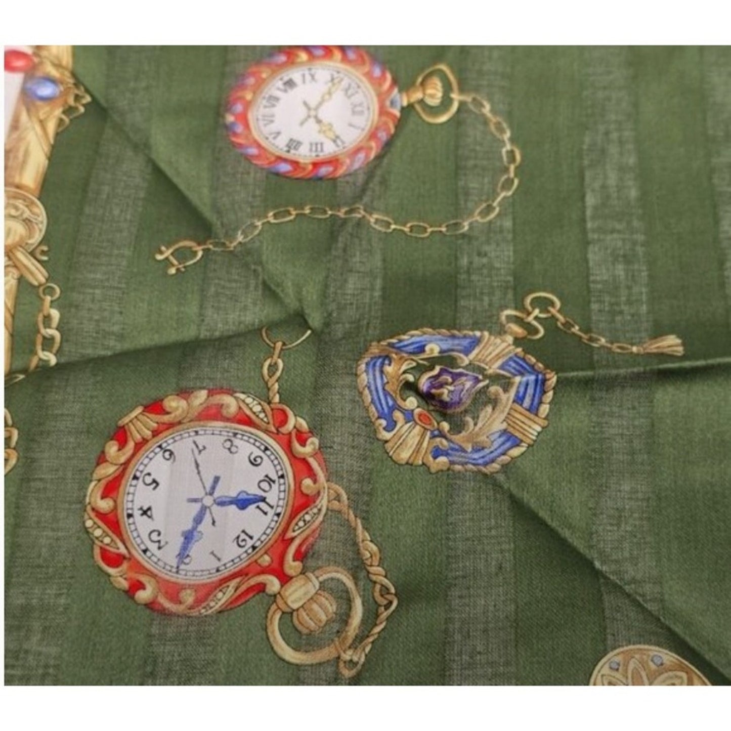 Roberta di Camerino Scarf Pocket Square Watch Chain Design Green Silk Blend
