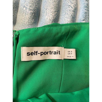 Self-Portrait Green Pleated Midi Dress | Lace Trim | Size US 4