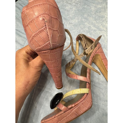 Botkier Pink Croc-Embossed Platform Sandals – Made in Italy – Size 40