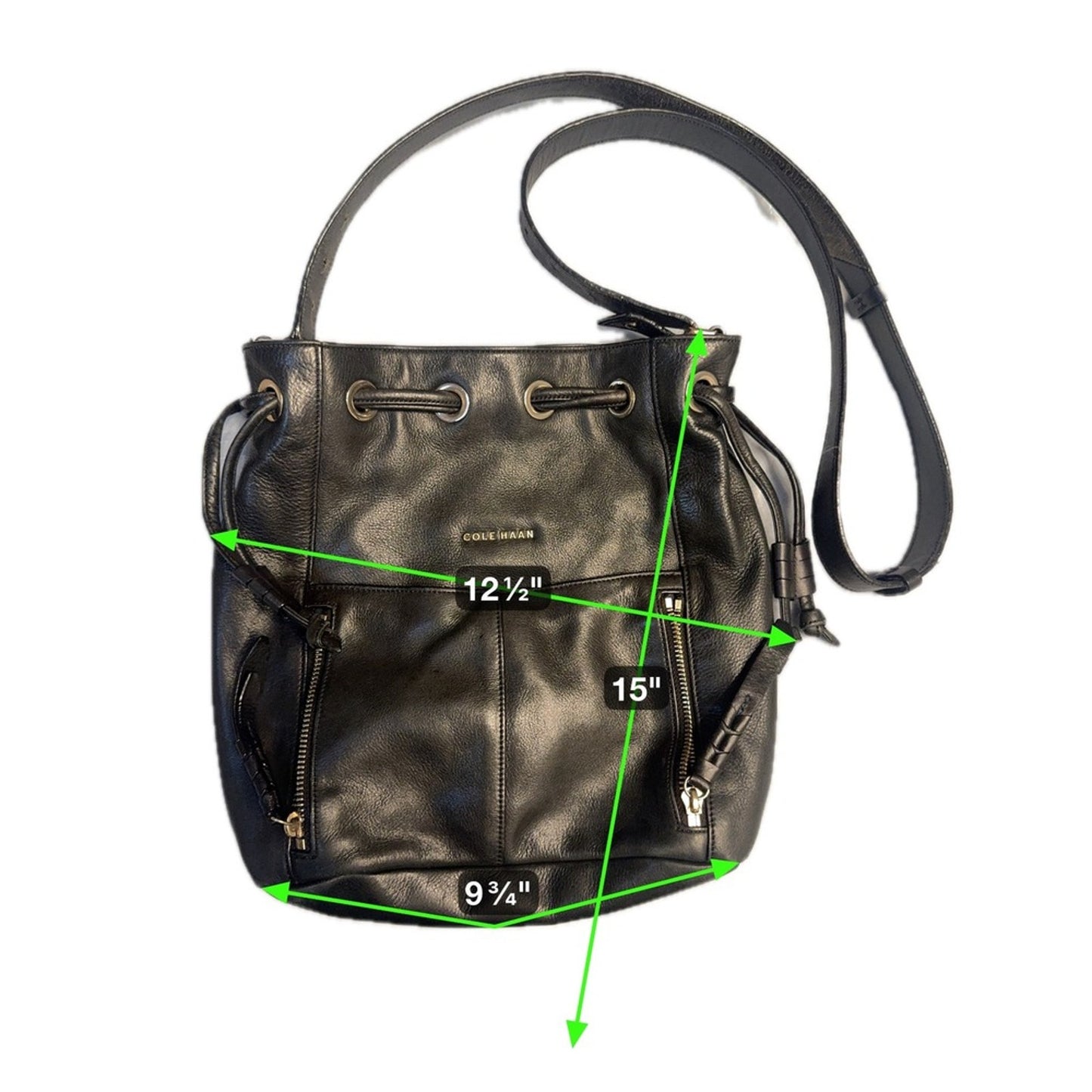 COLE HAAN Leather Drawstring Bucket Bag Crossbody Shoulder Bag Purse