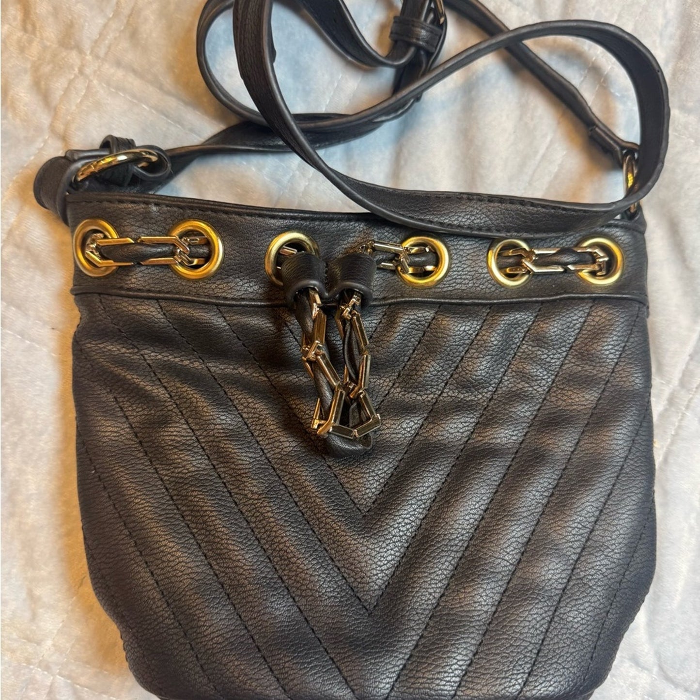 Free People Black Crossbody Bag with Gold Accents