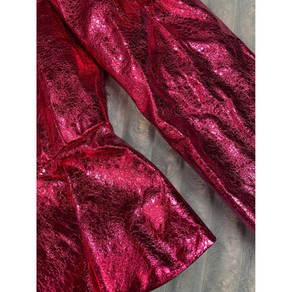 Maxjenny Pink Metallic Ruffle Peplum Jacket Puffy Sleeve Blazer size M