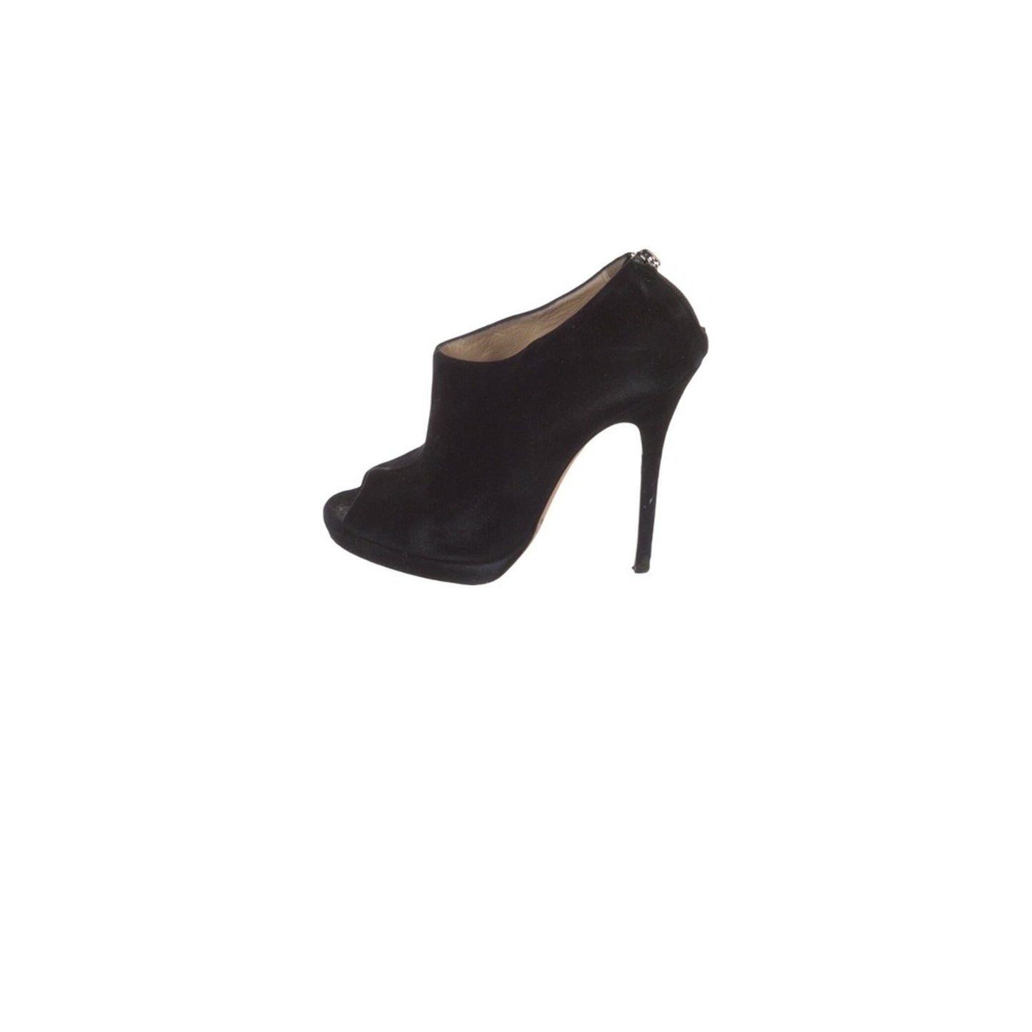 Jimmy Choo Suede Peep Toe Booties Womens 39 Black Good Back Zip Stiletto Heels